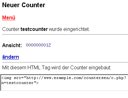 Anzeige nach dem Einrichten eines neuen Counters